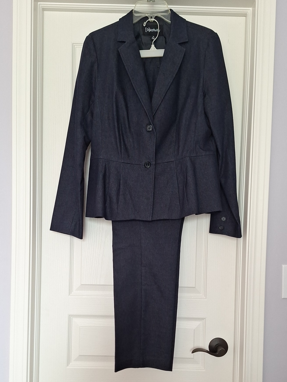 Relativity Suit Navy Peplum Two-Button Blazer With Matching Pants